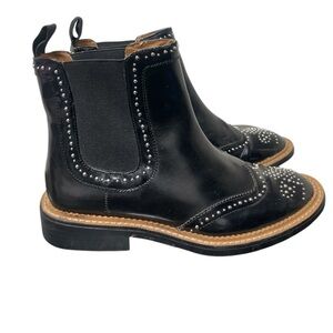 Zara $165‎ Leather Black Micro Studded Flat Ankle Cowboy Boots 36